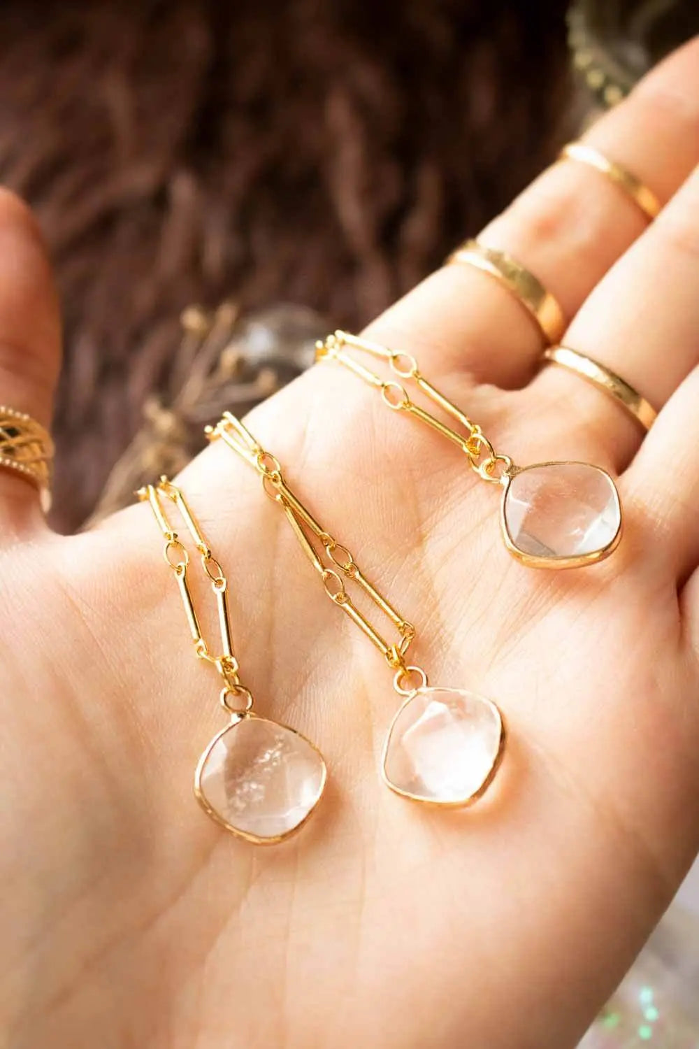 Pendentif quartz transparent Noelia et chaîne plaquée or 18 carats lunamanashop