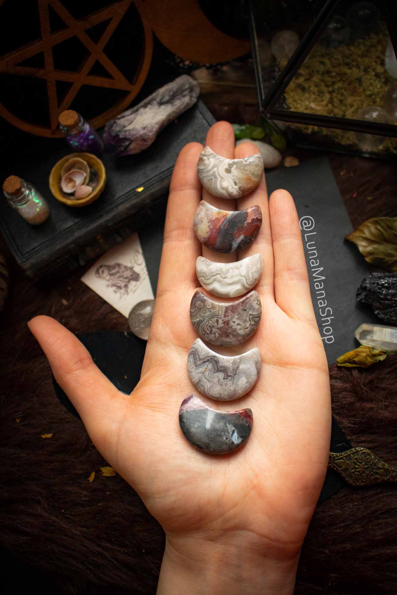 Pierre Agate mexicaine en forme de lune lunamanashop