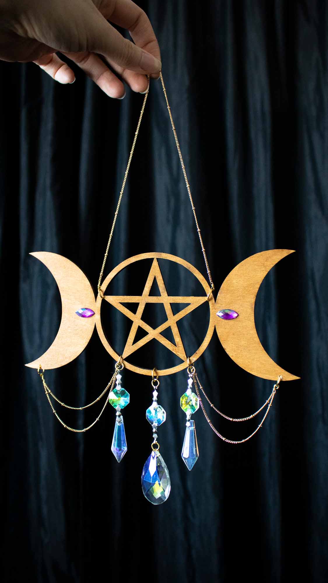 Suspension triple Lune Sun catcher "Aube" avec prisme en verre lunamanashop