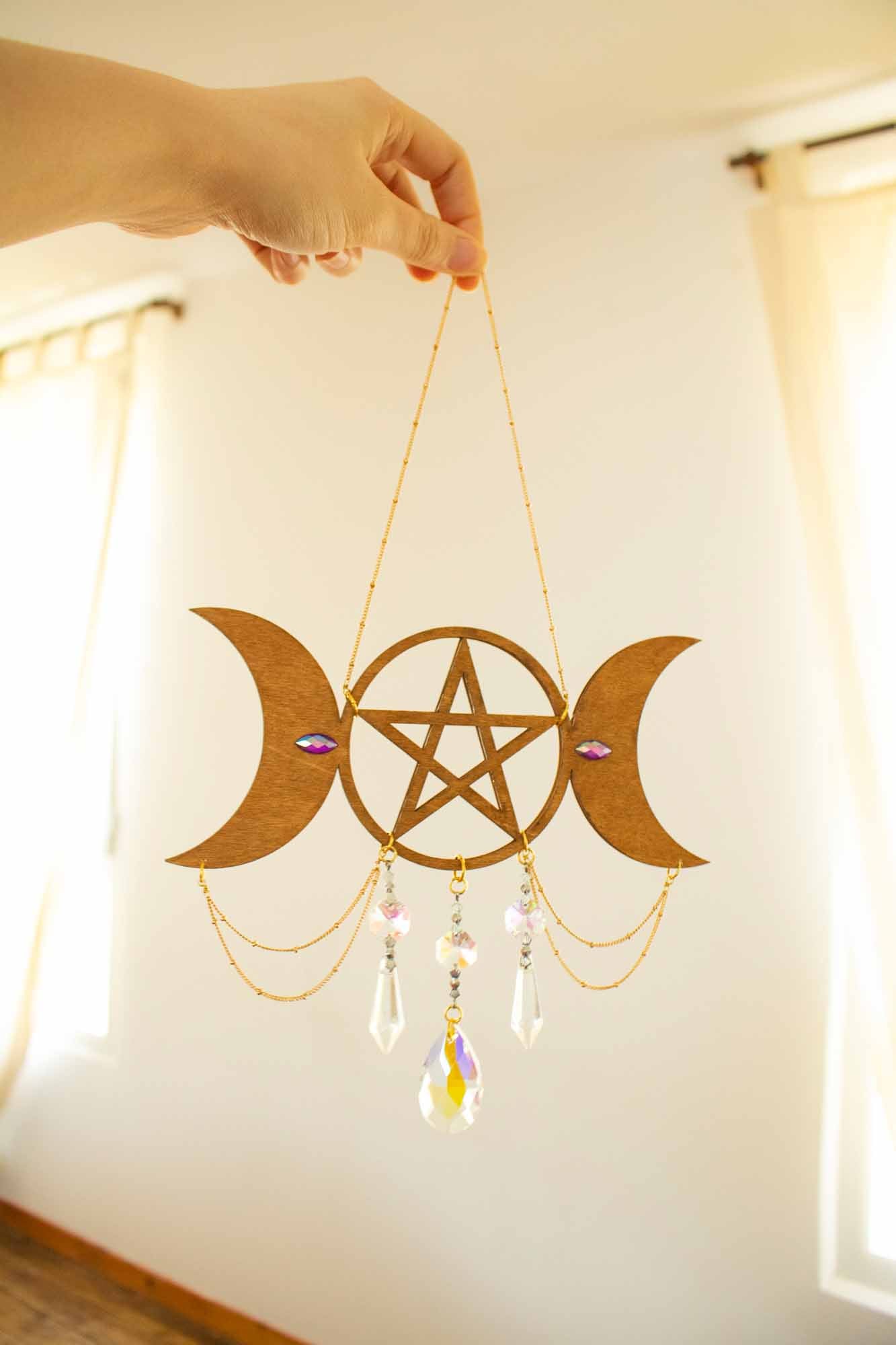 Suspension triple Lune Sun catcher "Aube" avec prisme en verre lunamanashop