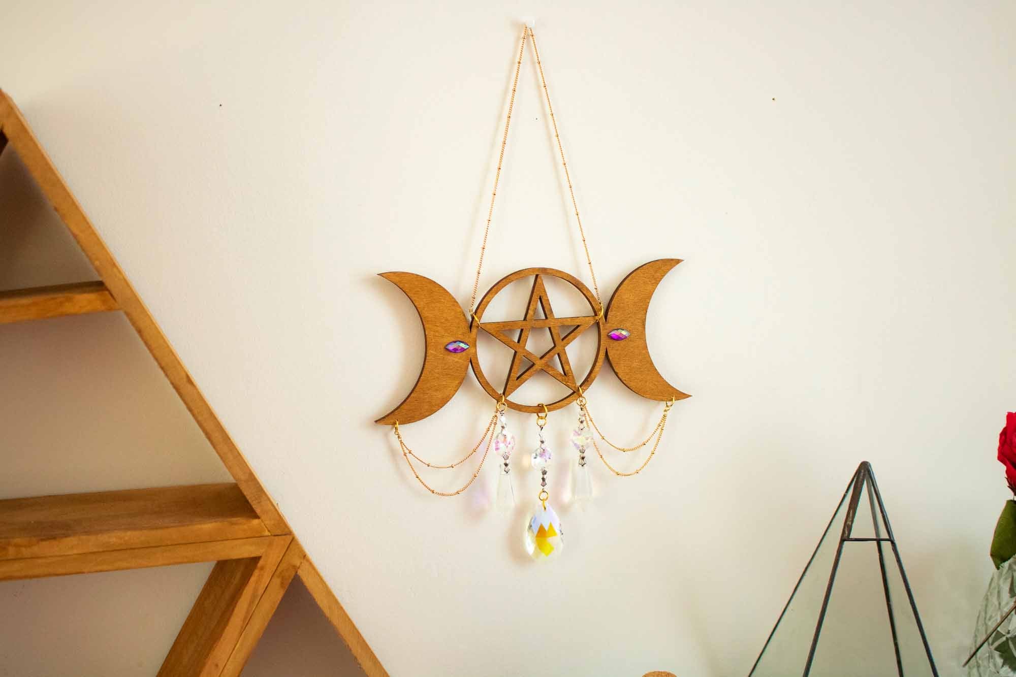 Suspension triple Lune Sun catcher "Aube" avec prisme en verre lunamanashop