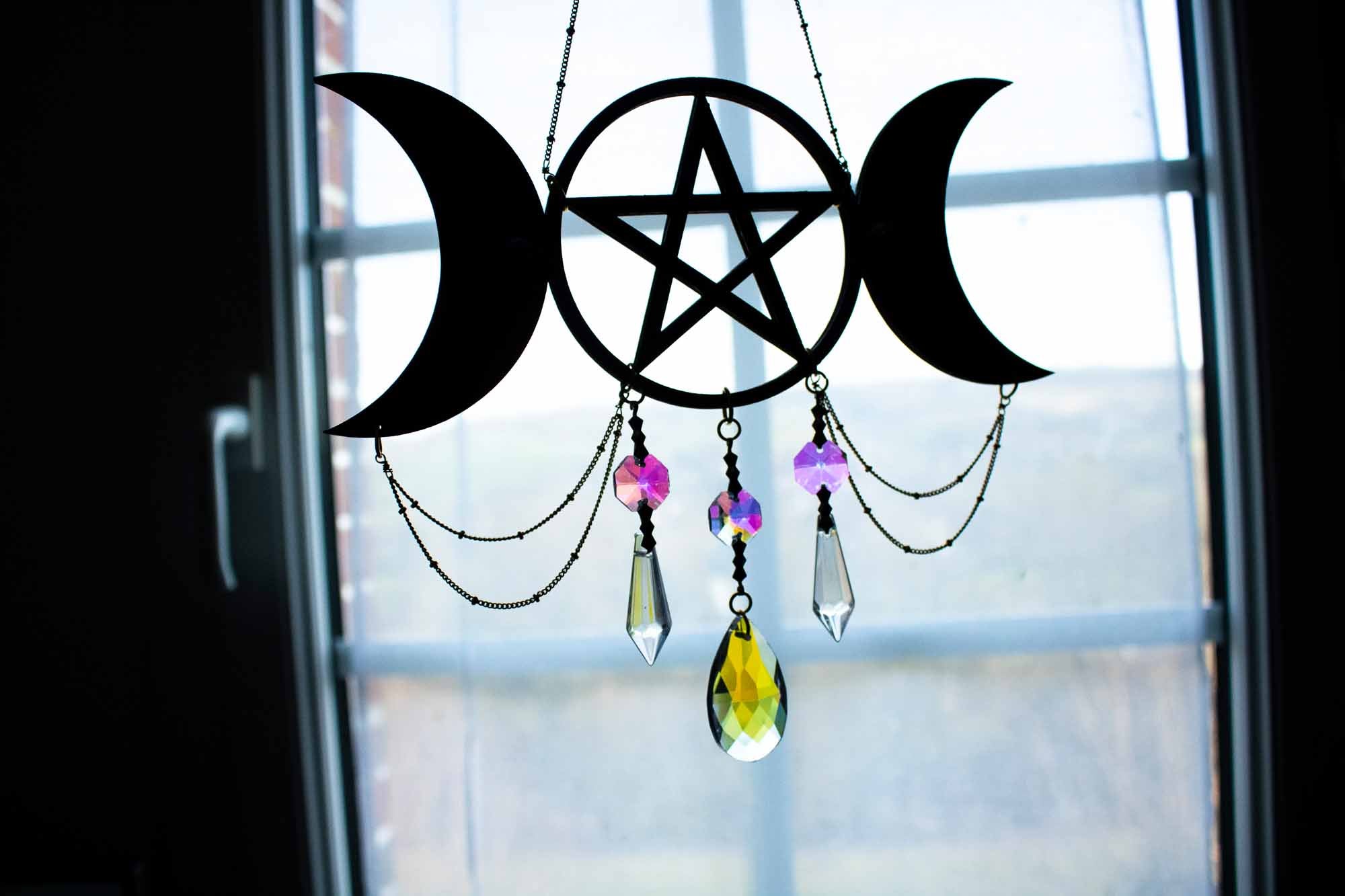 Suspension triple Lune Sun catcher "Aube" avec prisme en verre lunamanashop