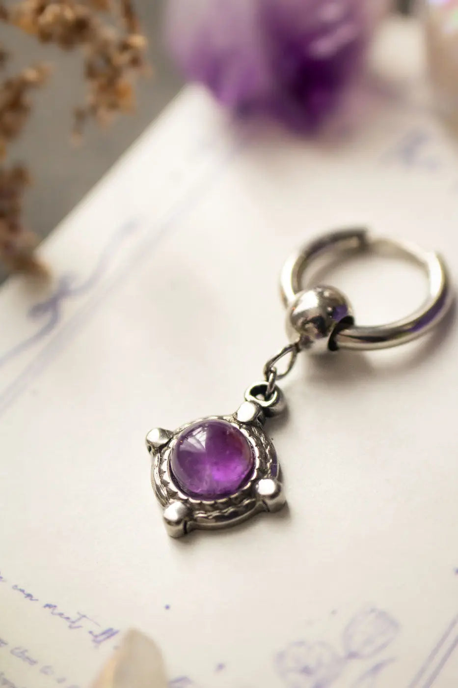 Anneau à breloque Améthyste ronde (à l'unité) lunamanashop