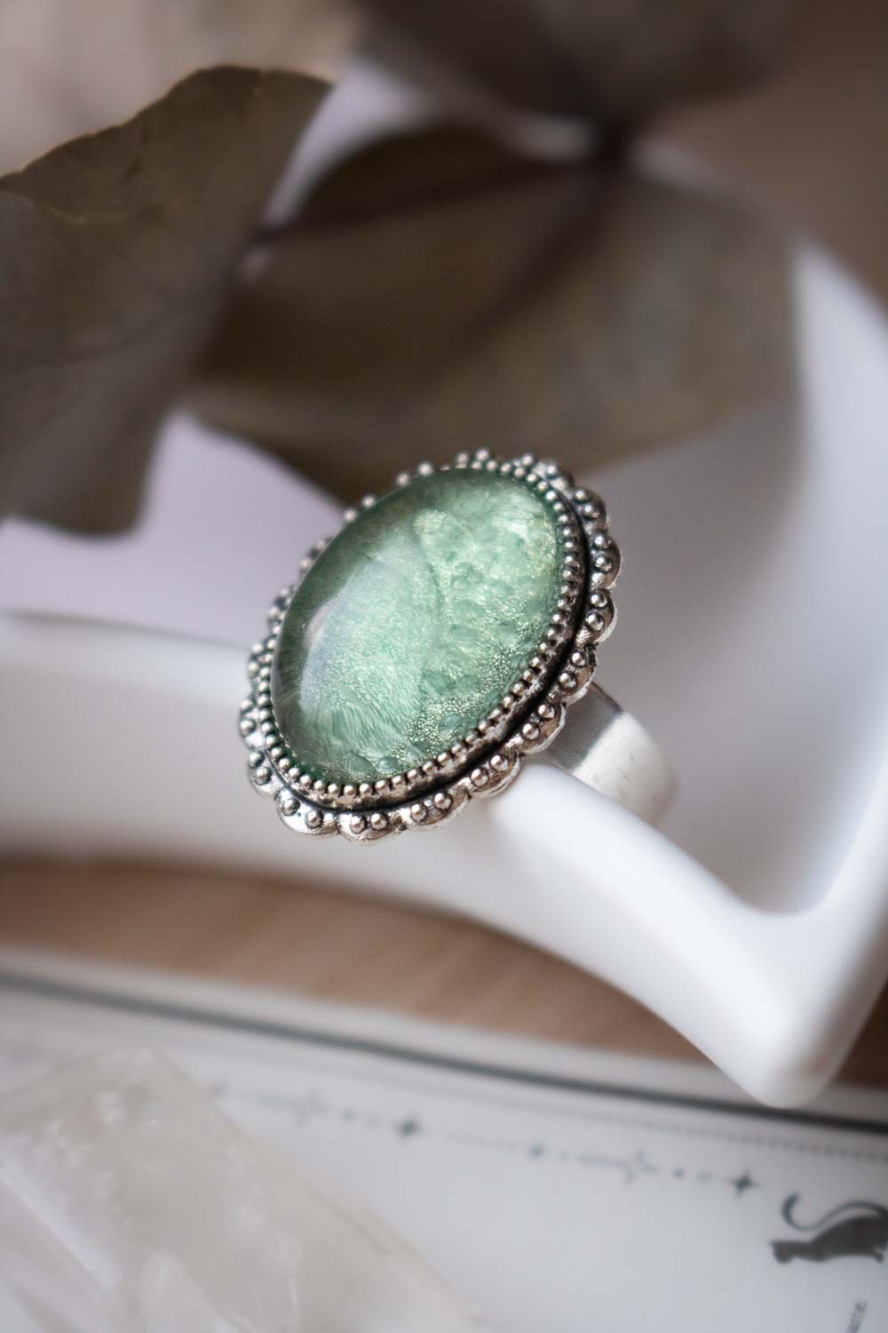 Bague fluorite verte argentée - Anneau réglable ovale - Florentine lunamanashop