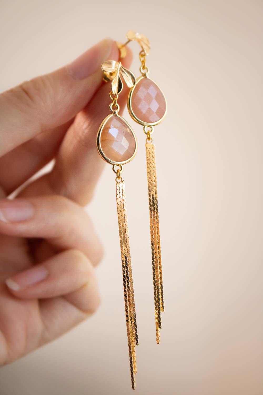 Boucles d'Oreilles pierre de sable - Feuille dorée à frange - Sabléa lunamanashop