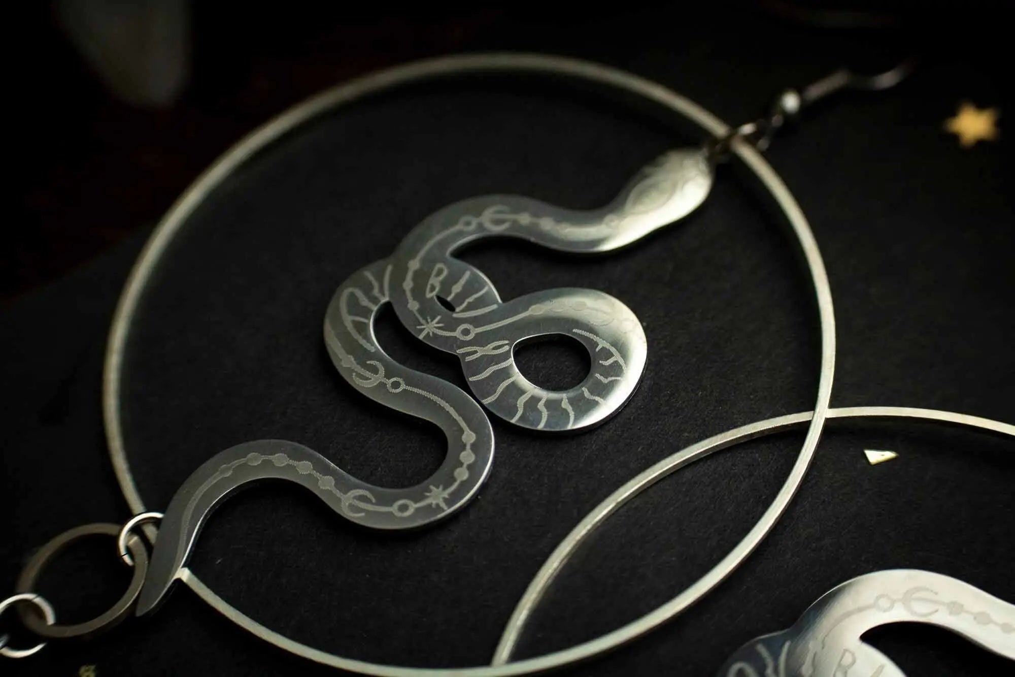 Boucles d'oreille Serpentine avec anneaux et serpents argentés lunamanashop