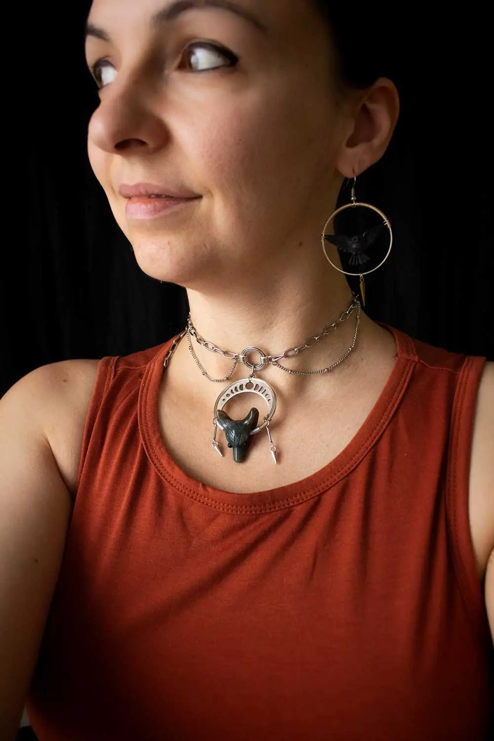 Collier renard en agate Voyageur Nocturne lunamanashop