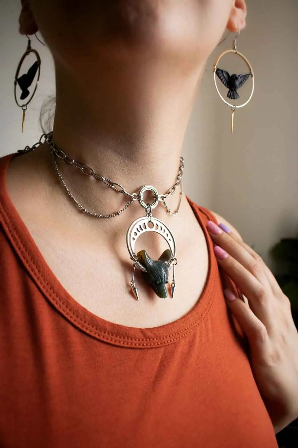 Collier renard en agate Voyageur Nocturne lunamanashop