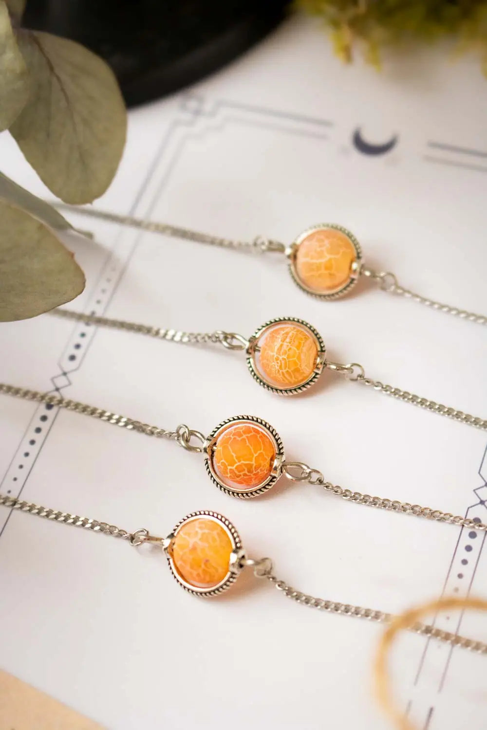 Collier choker Noche orange en Agate craquelée lunamanashop