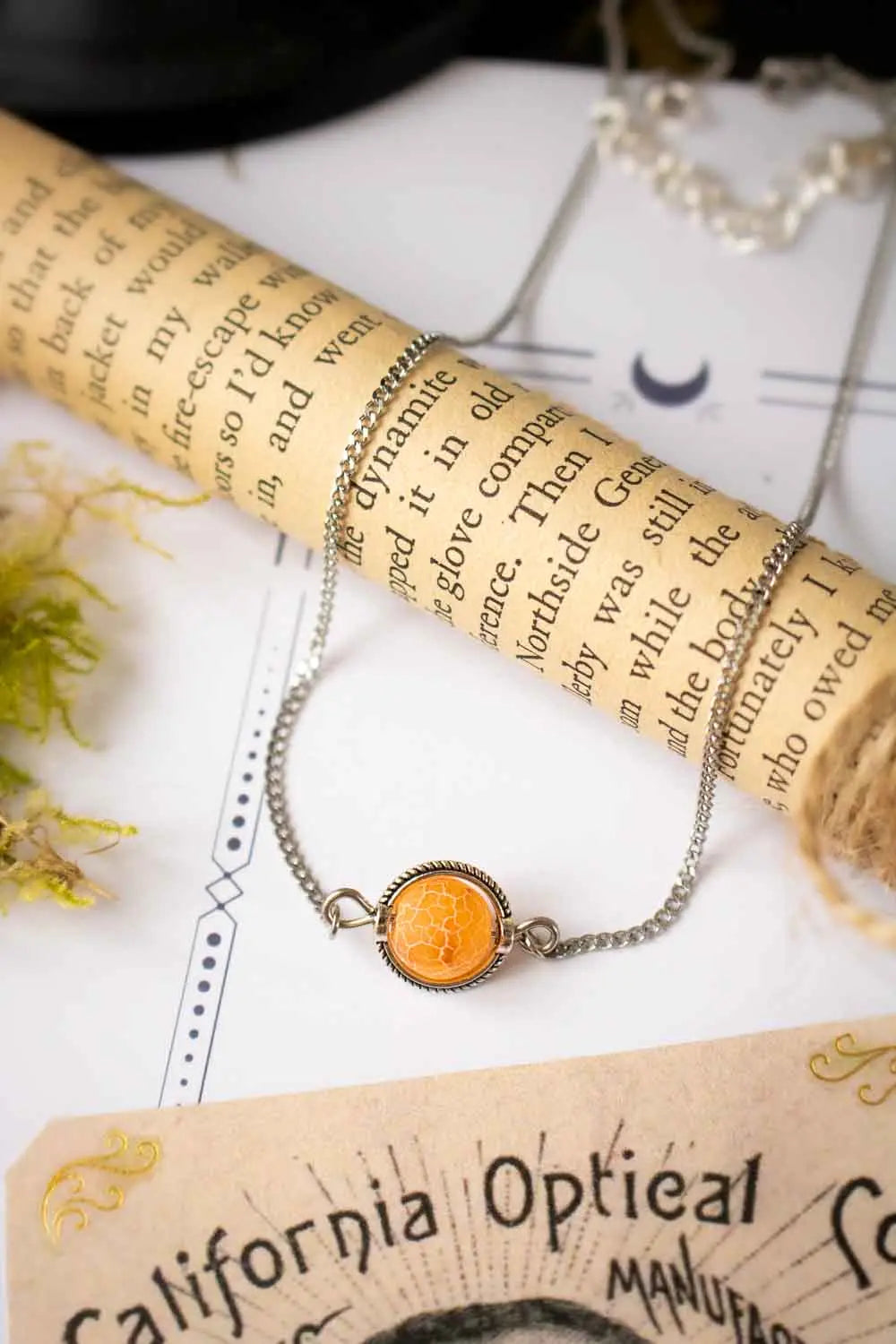 Collier choker Noche orange en Agate craquelée lunamanashop