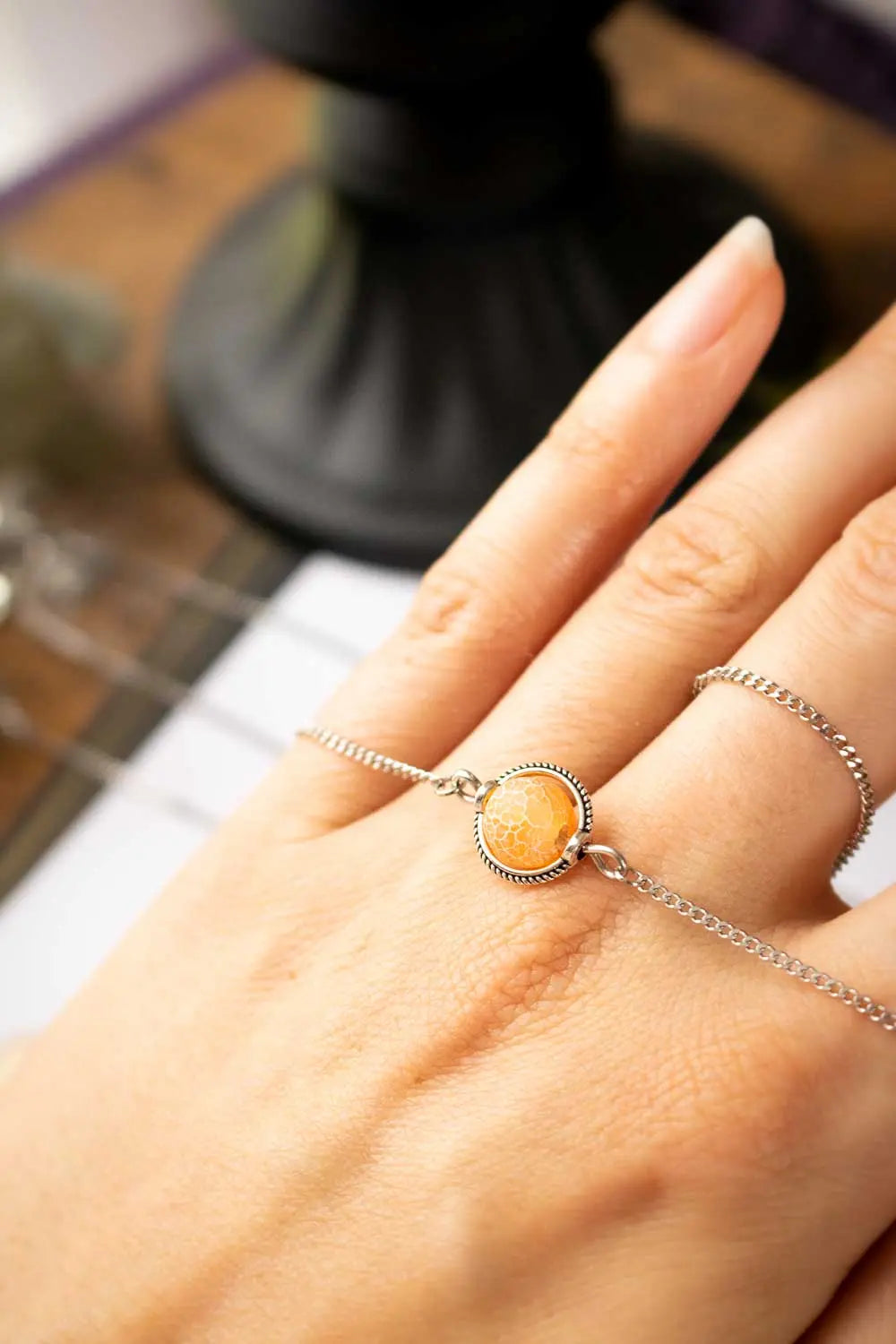 Collier choker Noche orange en Agate craquelée lunamanashop