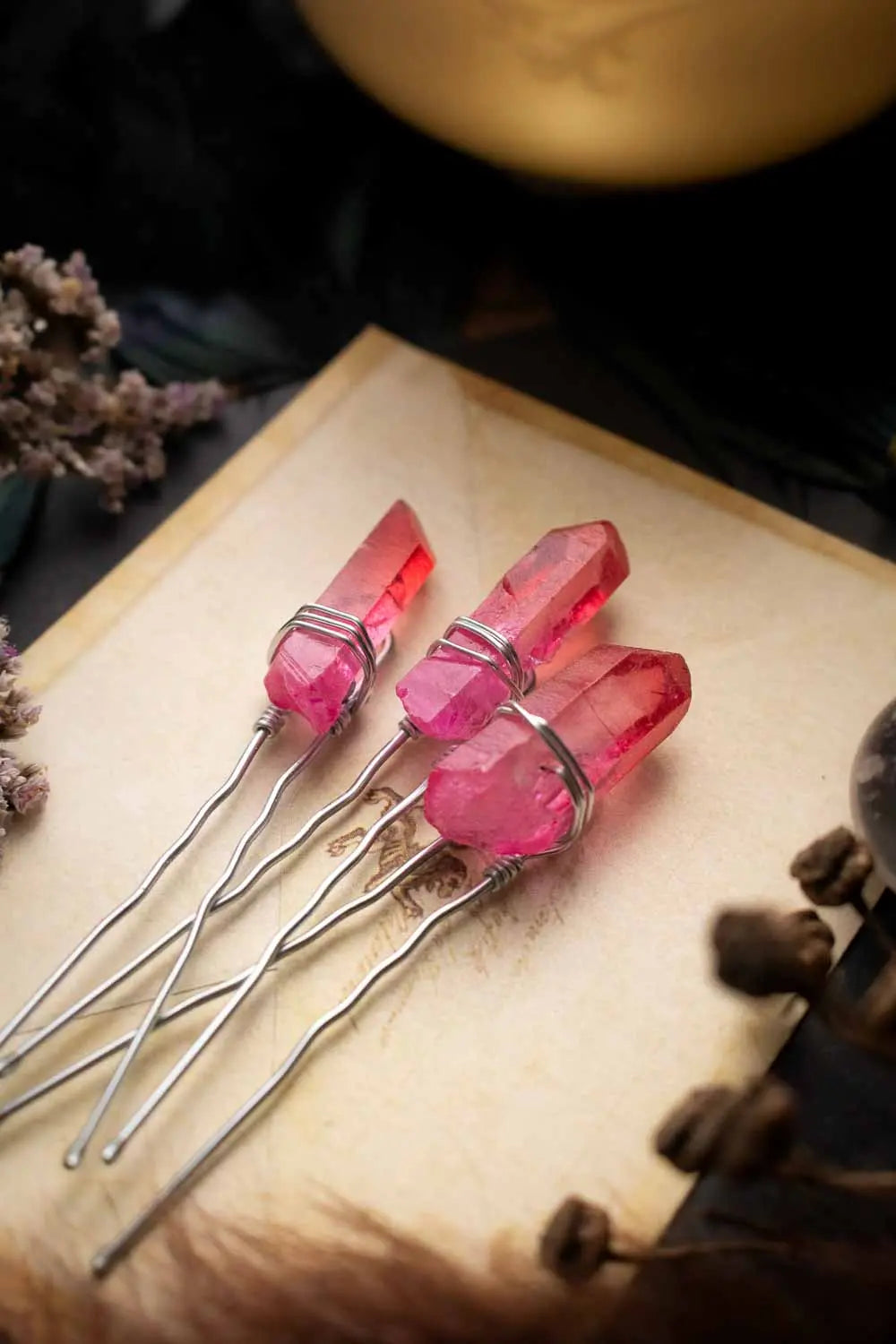 Épingle à cheveux Amy rose en pointe de quartz lunamanashop