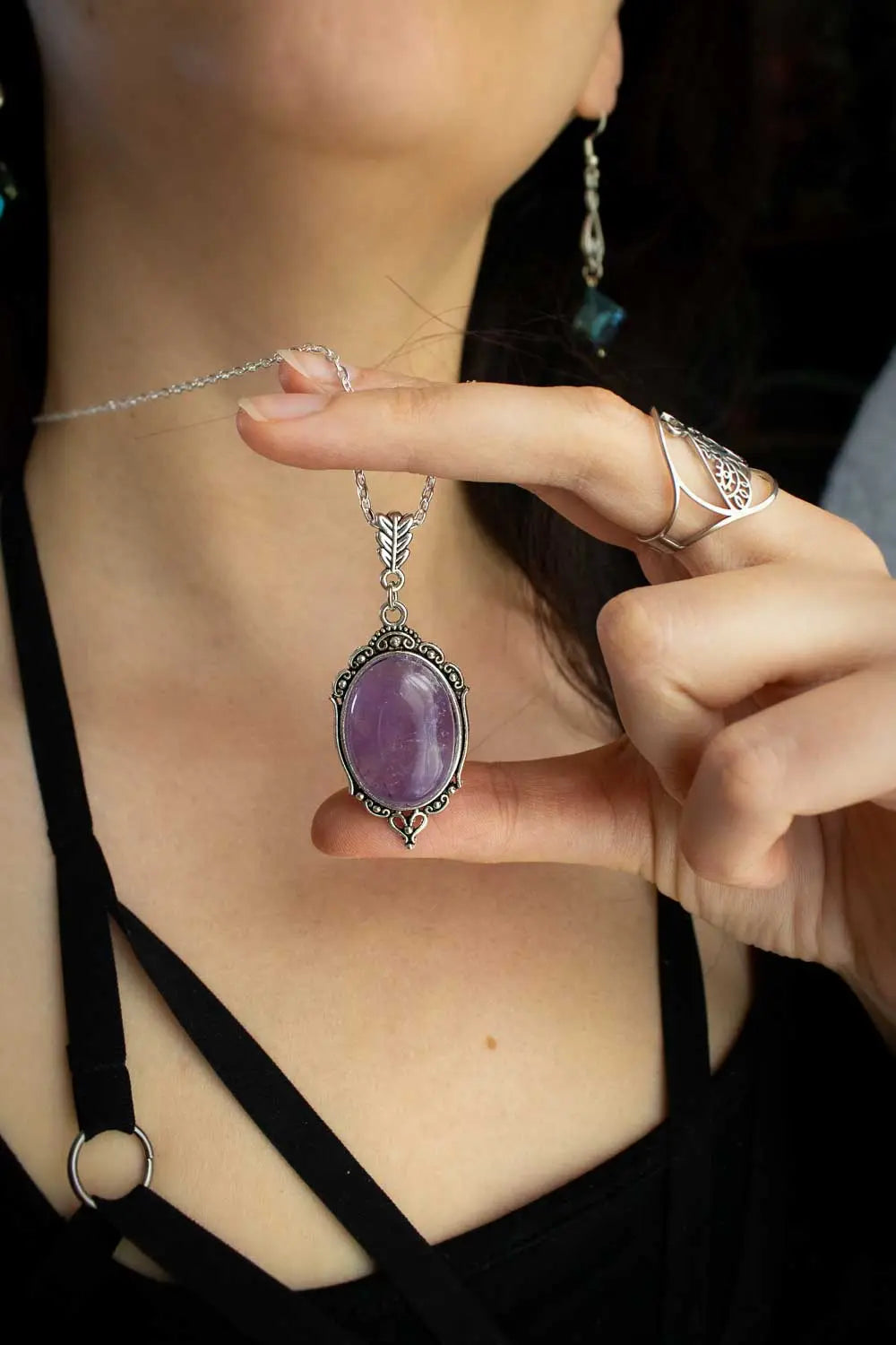 Pendentif Abysses en fluorite et chaîne argentée lunamanashop
