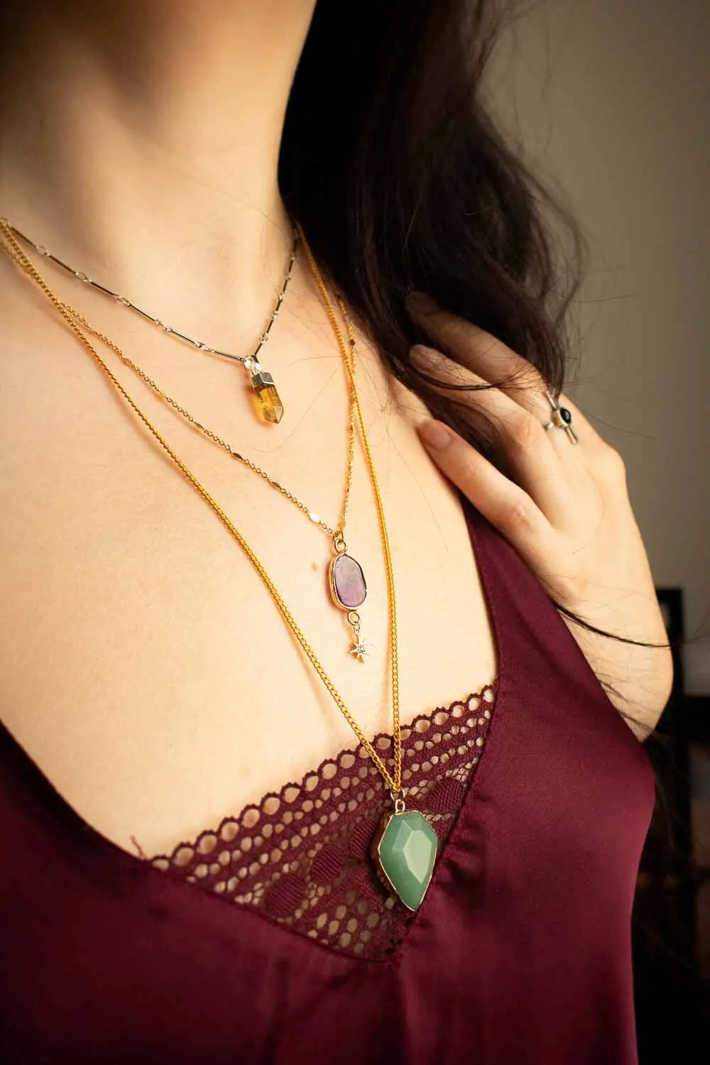 Pendentif Citrine Wilda chaîne en laiton argenté lunamanashop