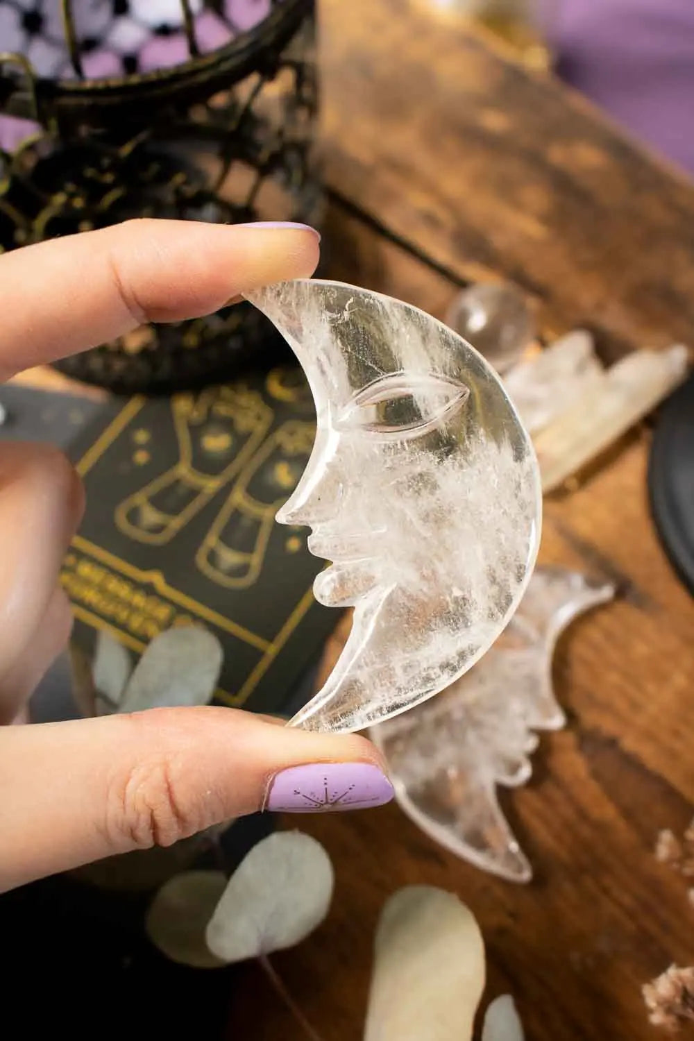 Lune de quartz transparent souriante lunamanashop
