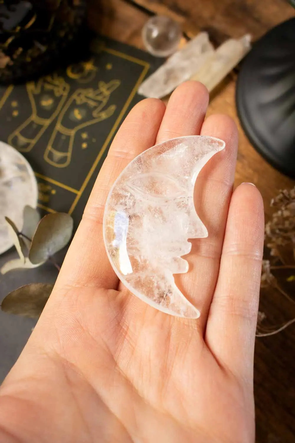 Lune de quartz transparent souriante lunamanashop