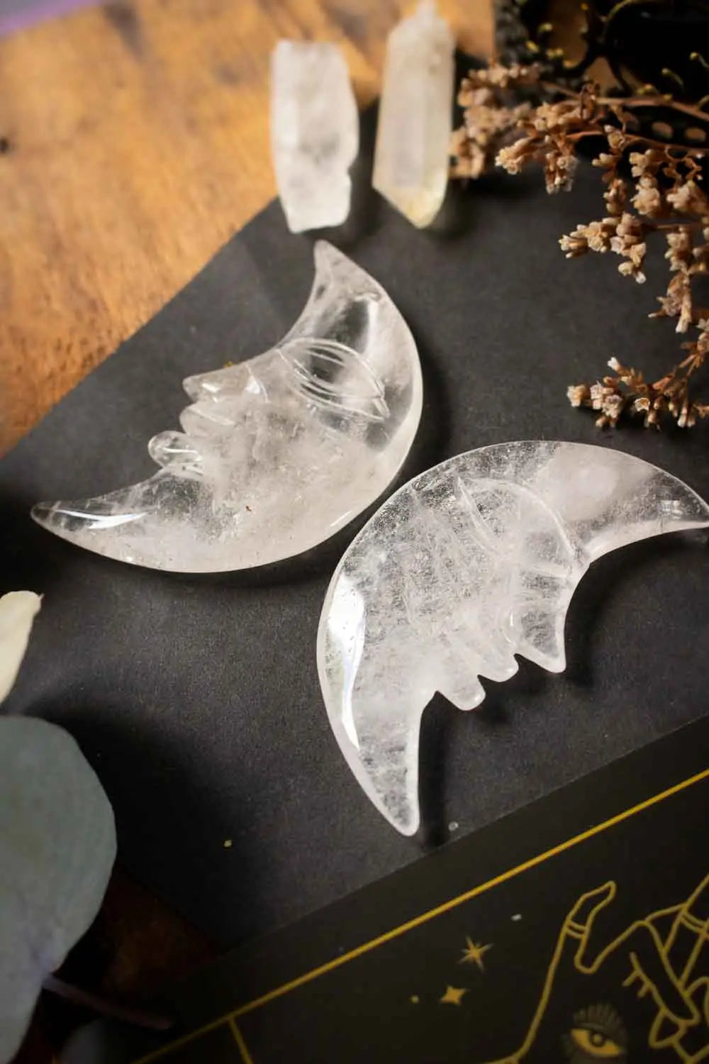 Lune de quartz transparent souriante lunamanashop