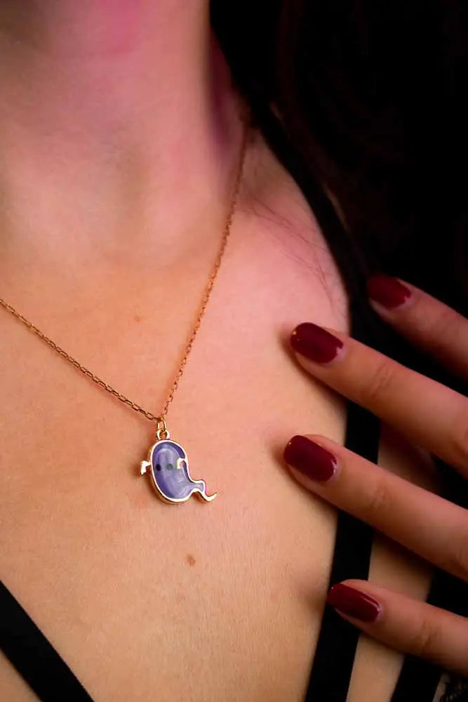 Pendentif fantôme mignon violet et chaîne dorée lunamanashop
