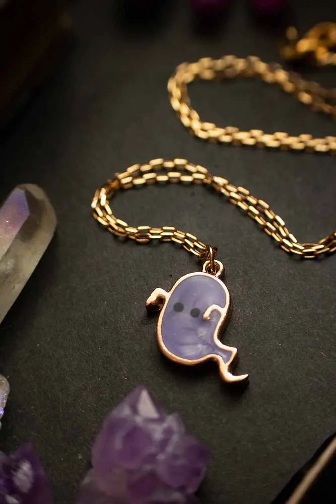 Pendentif fantôme mignon violet et chaîne dorée lunamanashop