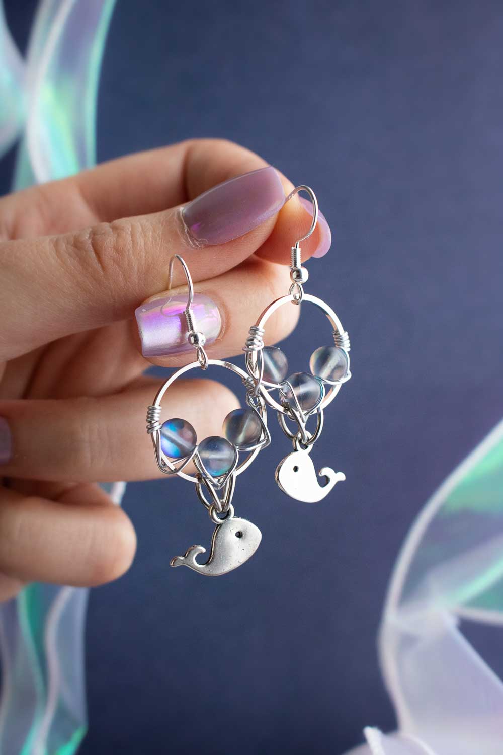 Boucles d'oreilles Abysses - Baleine et reflets sous marin lunamanashop