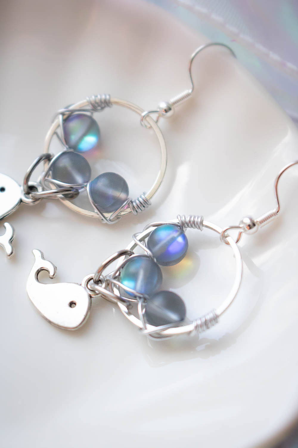 Boucles d'oreilles Abysses - Baleine et reflets sous marin lunamanashop