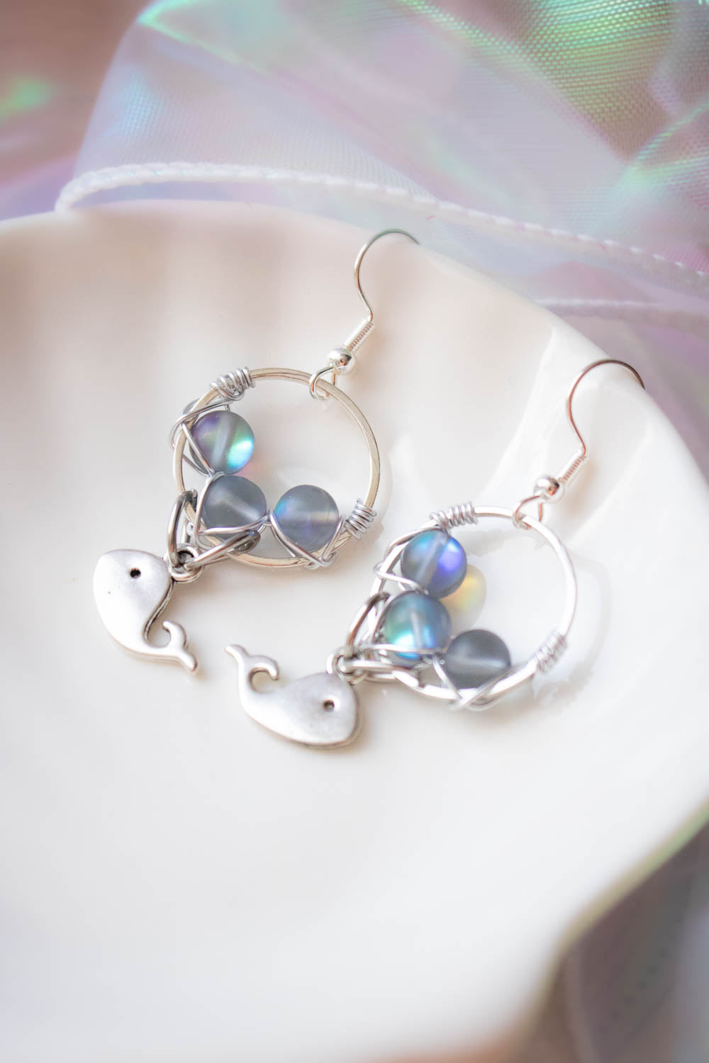 Boucles d'oreilles Abysses - Baleine et reflets sous marin lunamanashop