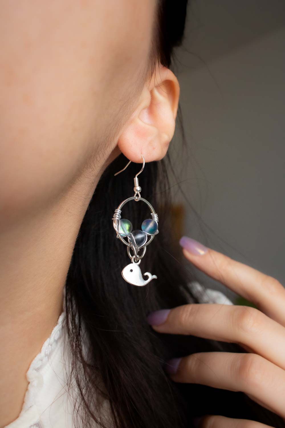 Boucles d'oreilles Abysses - Baleine et reflets sous marin lunamanashop