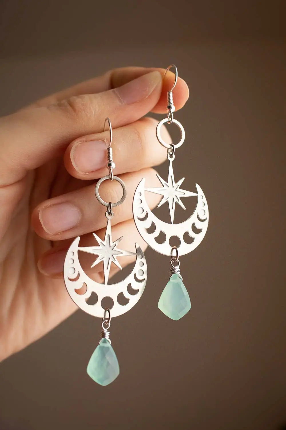 Boucles d'oreilles Alcyone - Rêveuse céleste en calcédoine lunamanashop