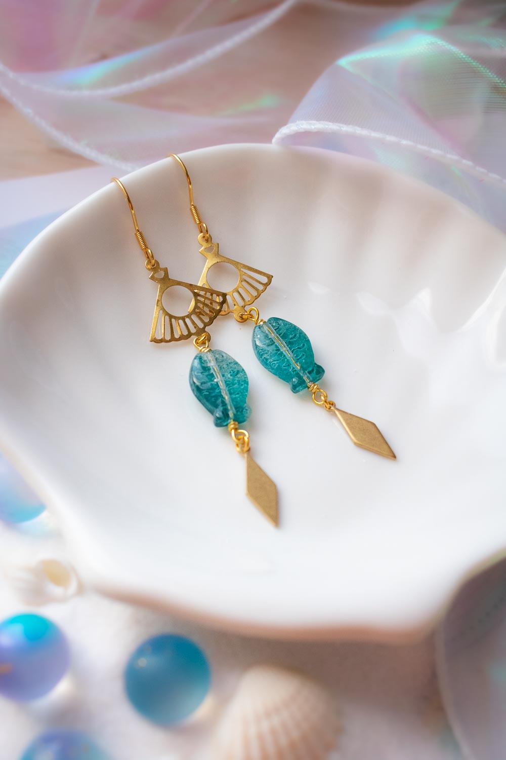 Boucles d'oreilles Aquarelle - Compagnons aquatique bleuté lunamanashop