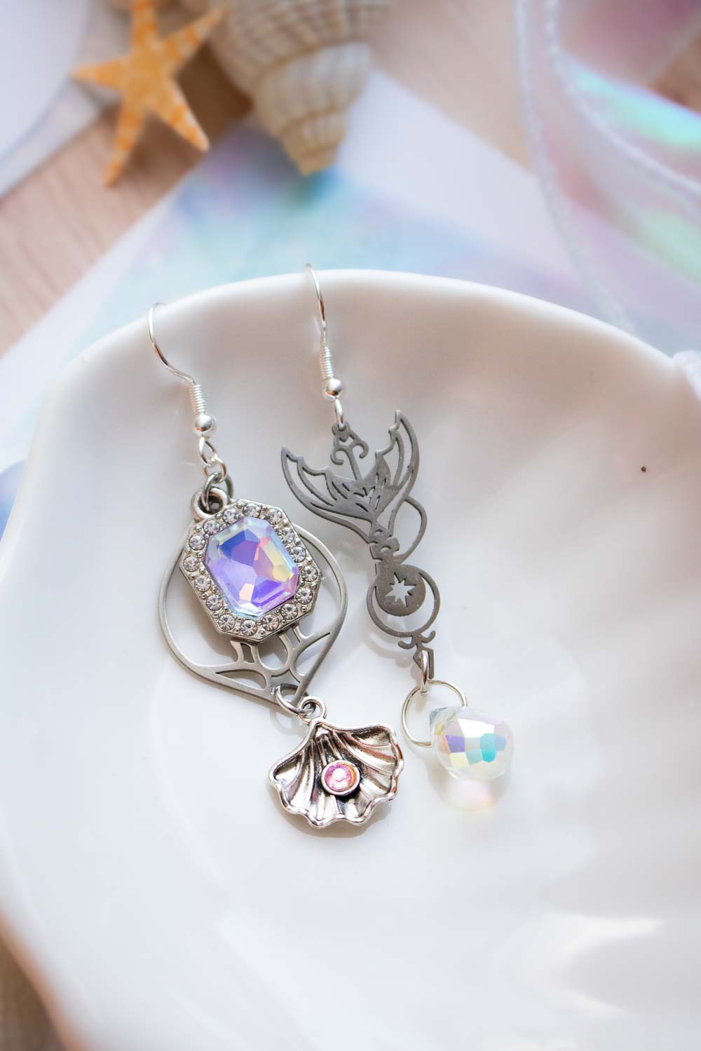 Boucles d'oreilles Mélusine - Sirène et strass violet lunamanashop
