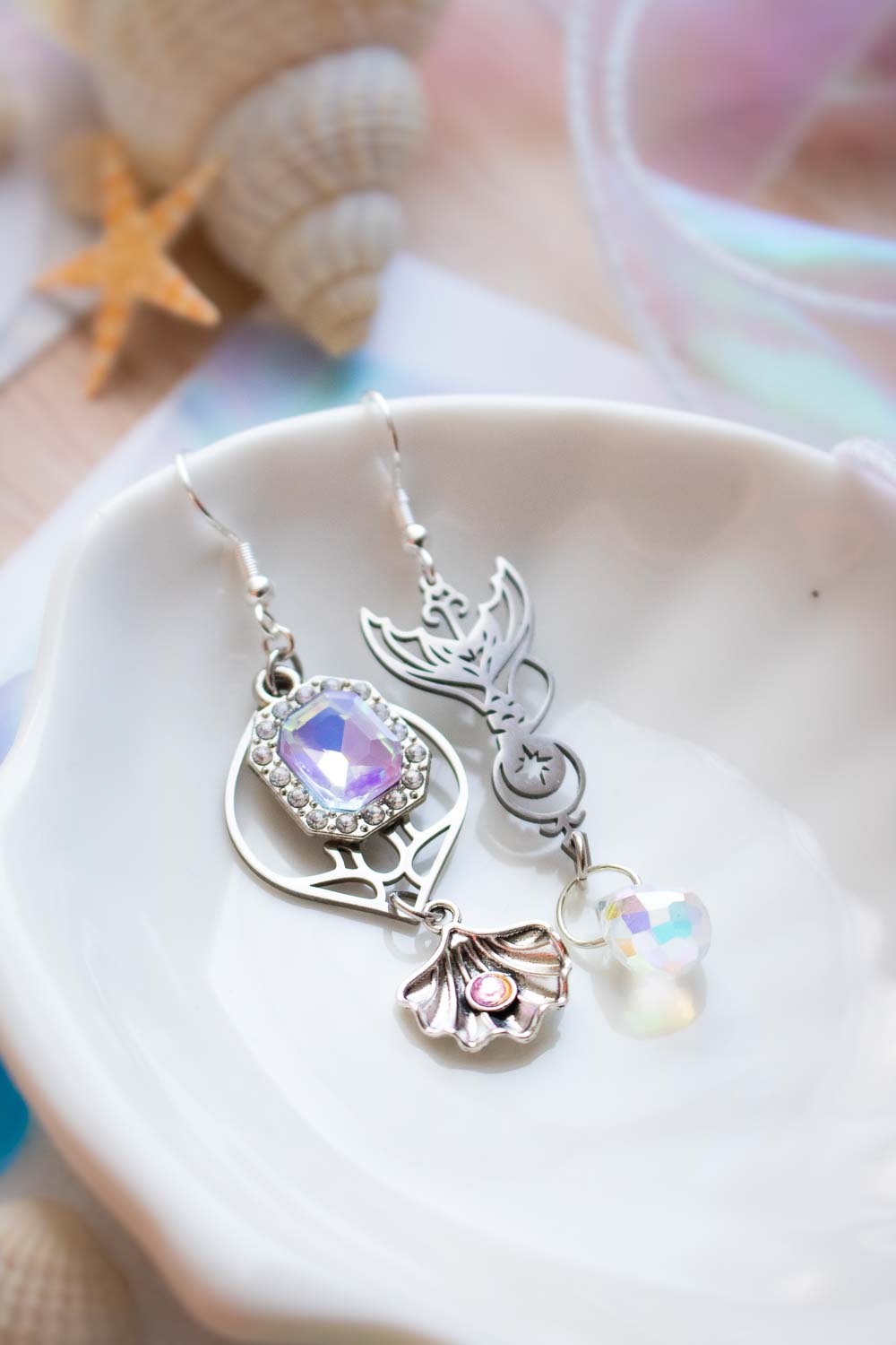 Boucles d'oreilles Mélusine - Sirène et strass violet lunamanashop