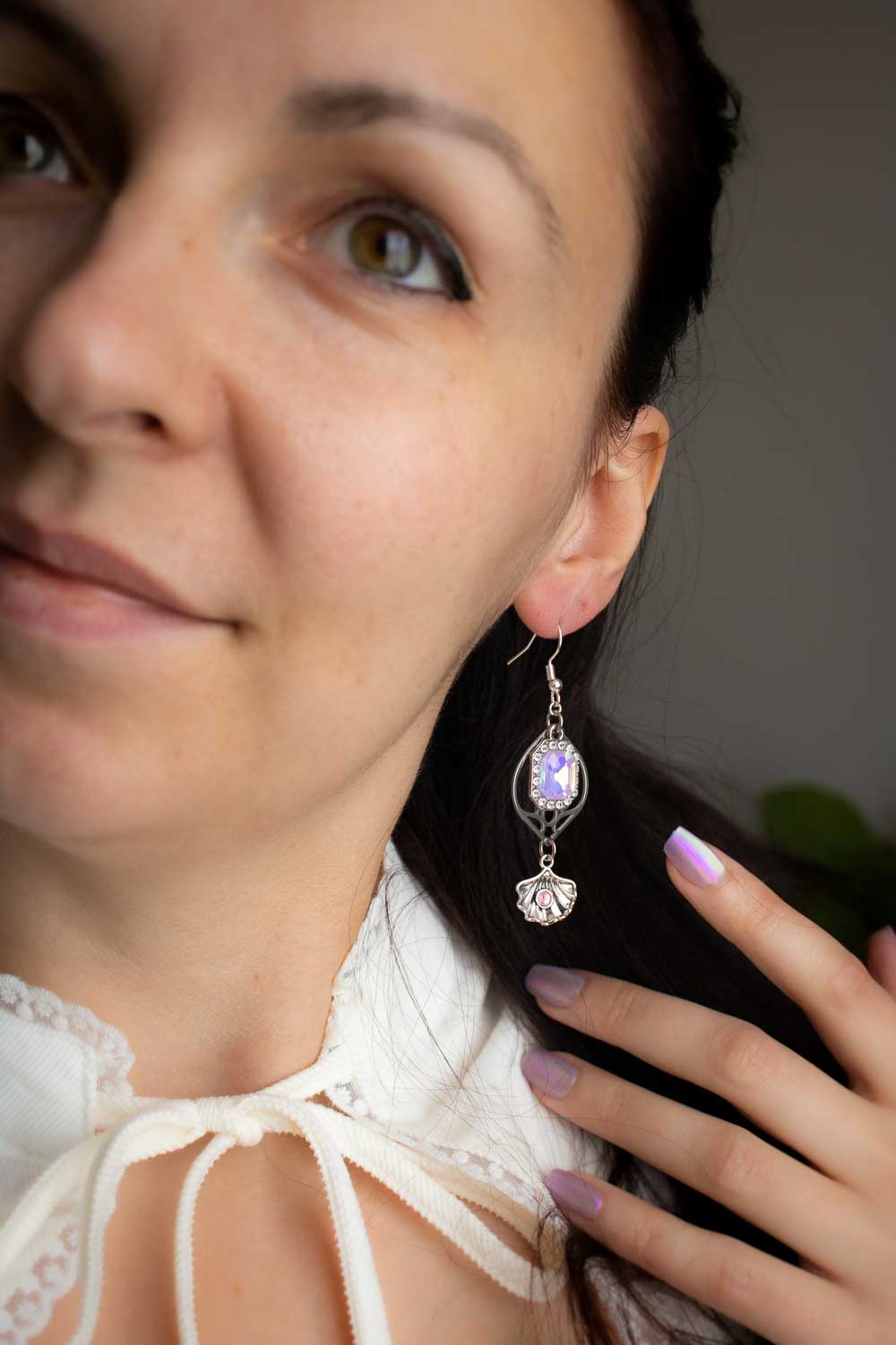 Boucles d'oreilles Mélusine - Sirène et strass violet lunamanashop