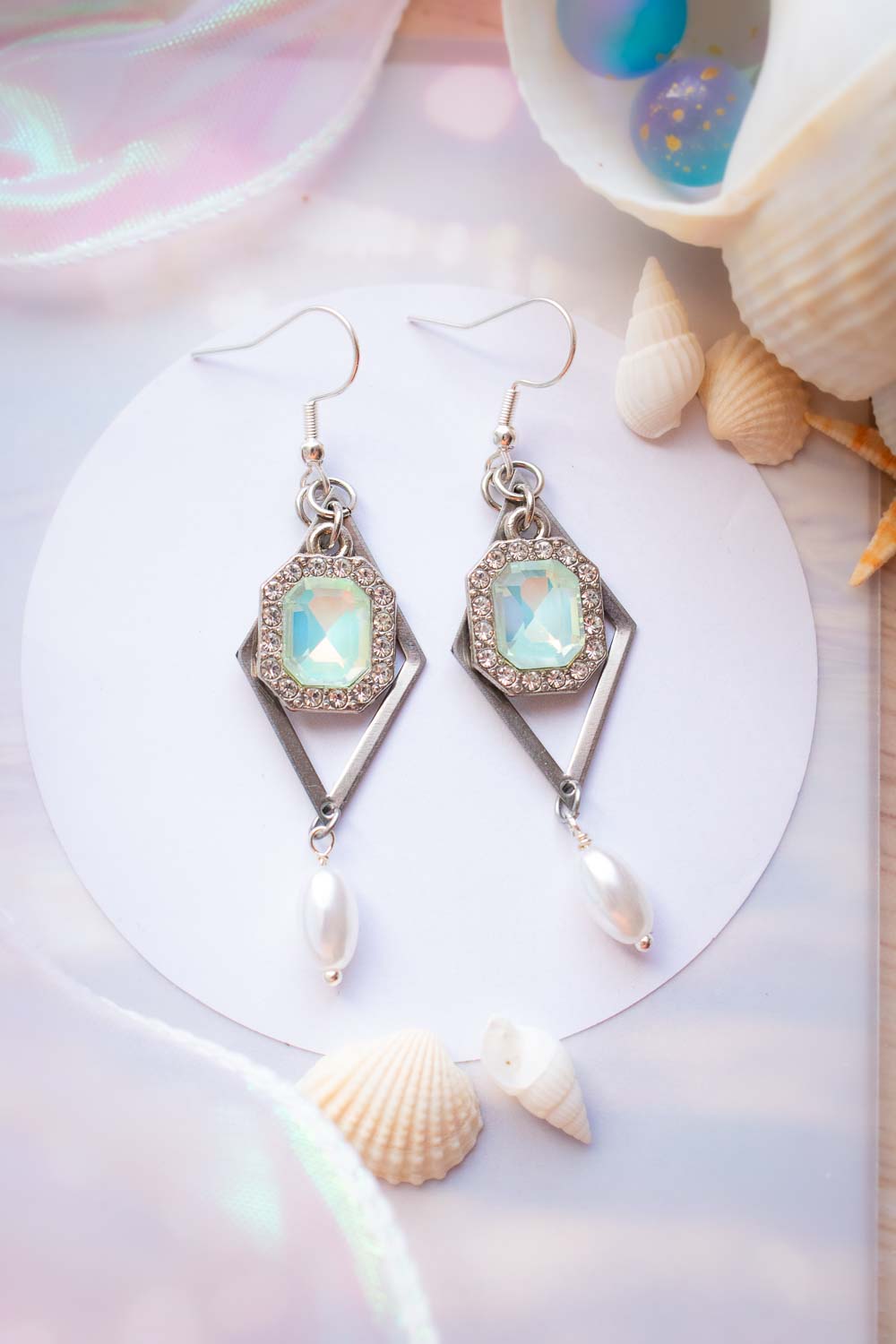 Boucles d'oreilles Nérée -  Strass et perle nacrée lunamanashop