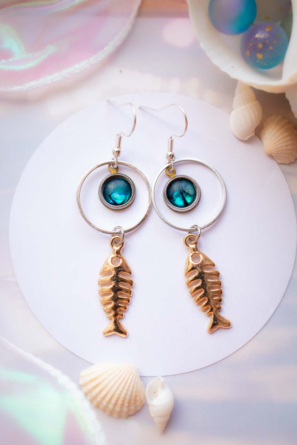 Boucles d'oreilles Océane -  Poisson d'or et abalone lunamanashop