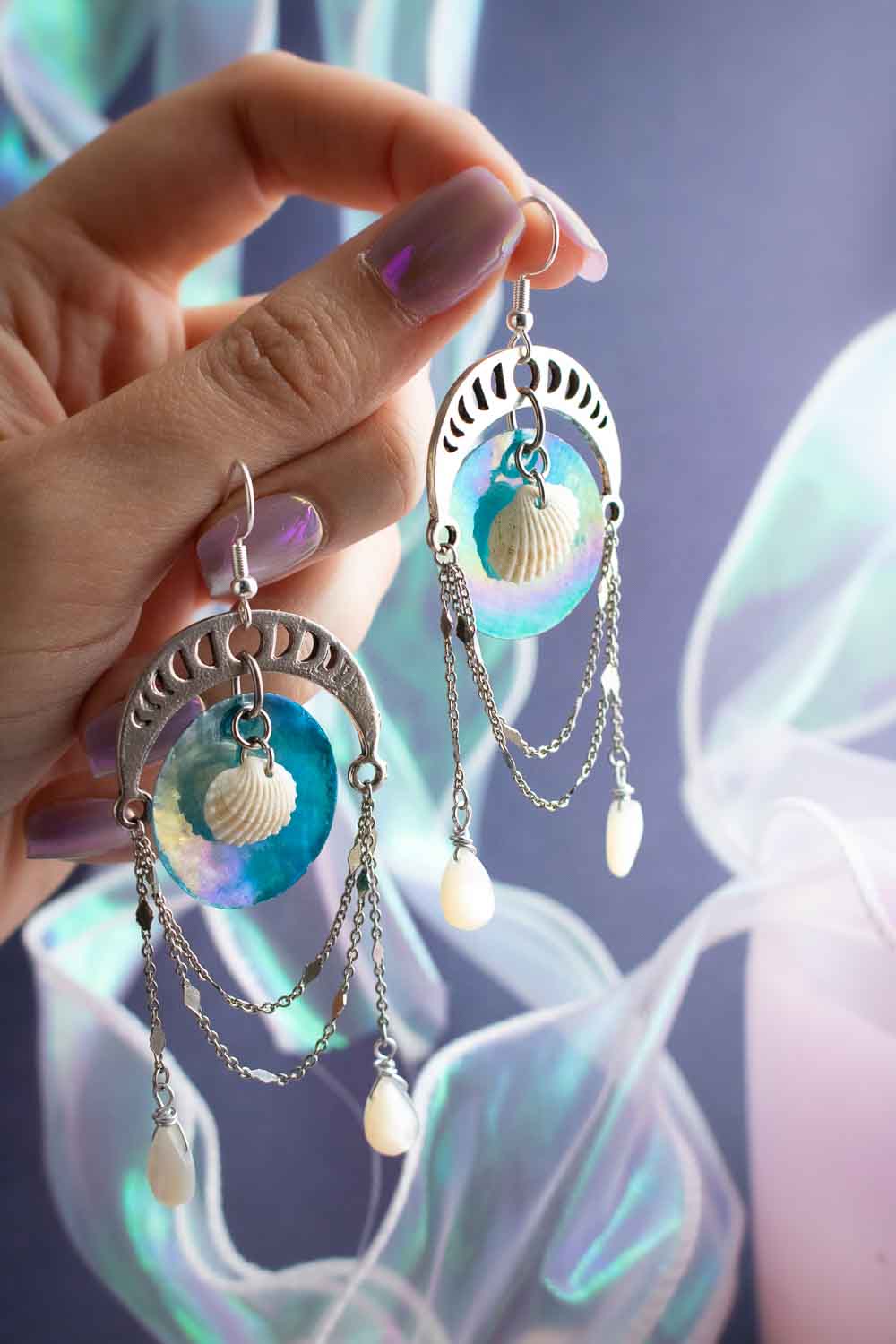 Boucles d'oreilles Pléiade - Danse de nacre et coquillage lunamanashop