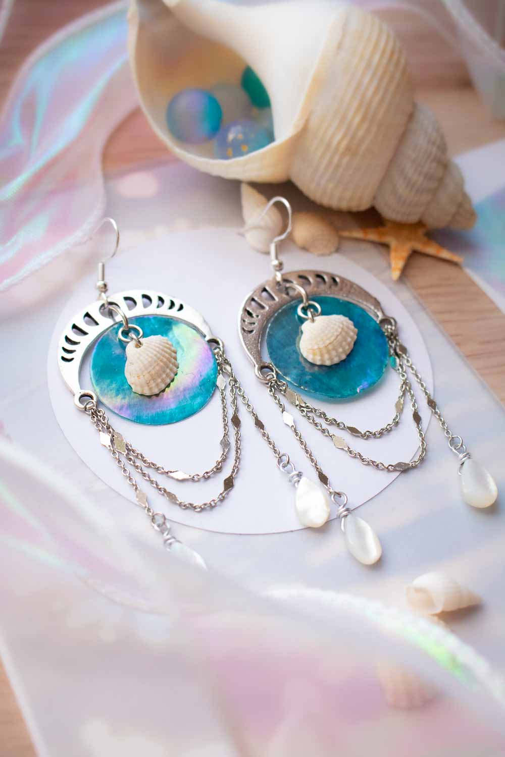 Boucles d'oreilles Pléiade - Danse de nacre et coquillage lunamanashop
