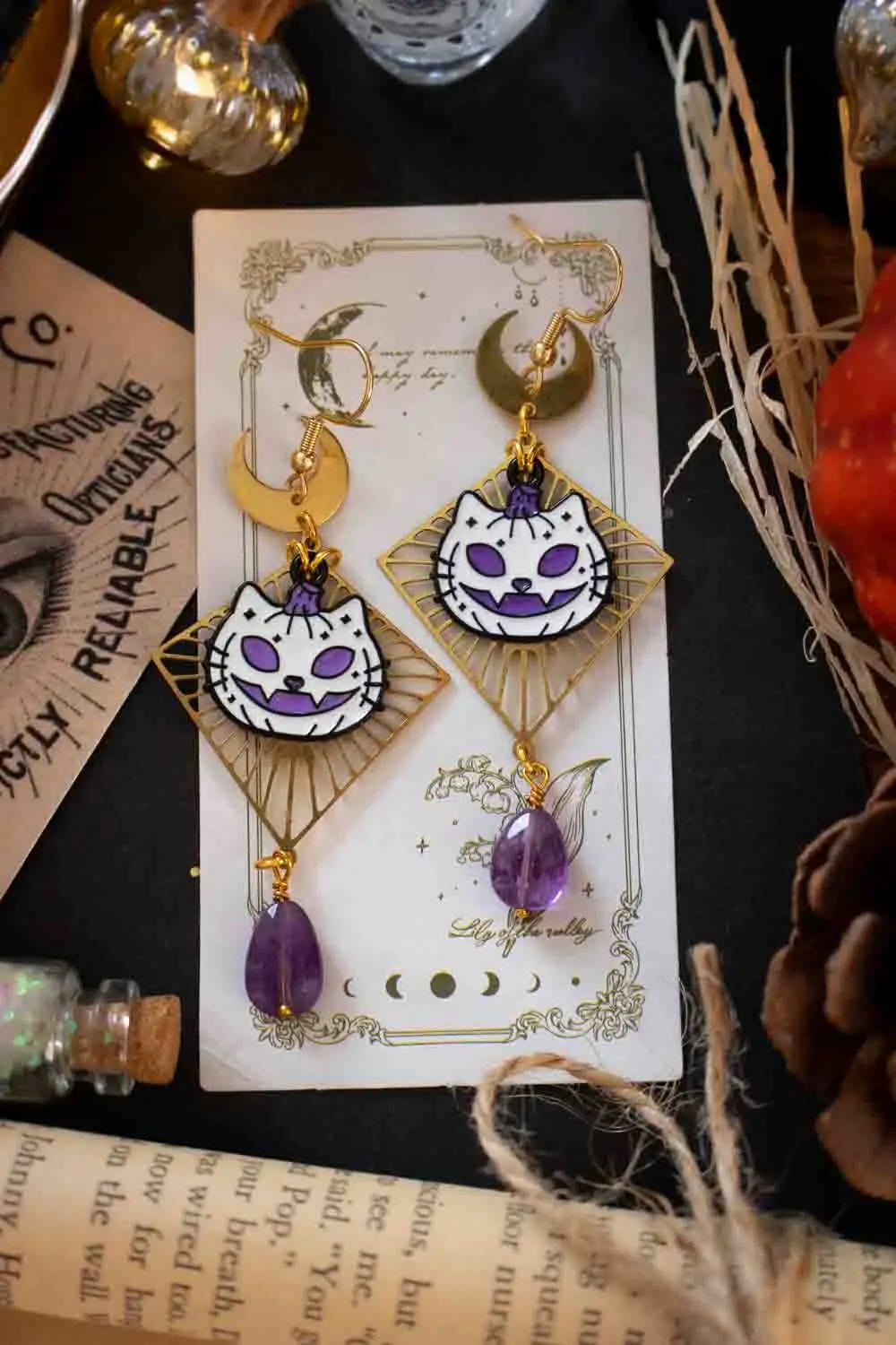 Boucles d'oreilles Miaulement des ombres avec améthyste lunamanashop