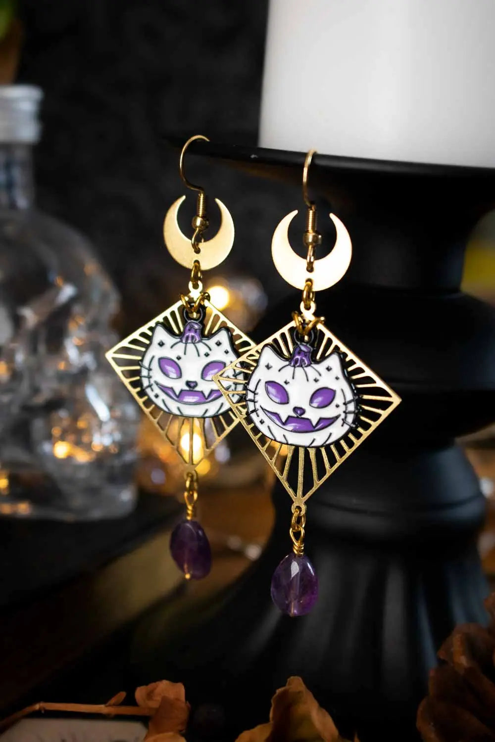 Boucles d'oreilles Miaulement des ombres avec améthyste lunamanashop