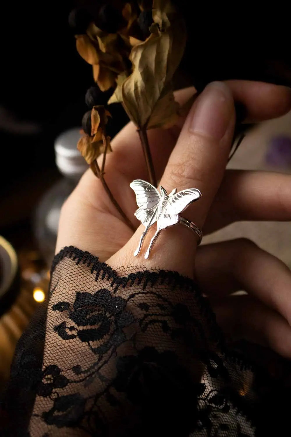 Bague Ephémère avec papillon en acier inoxydable lunamanashop