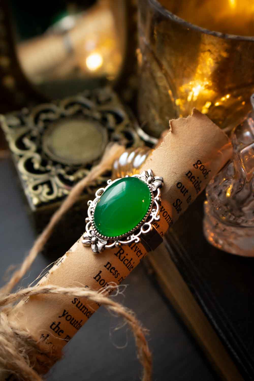 Bague en Agate verte Souffle des origines avec base argentée