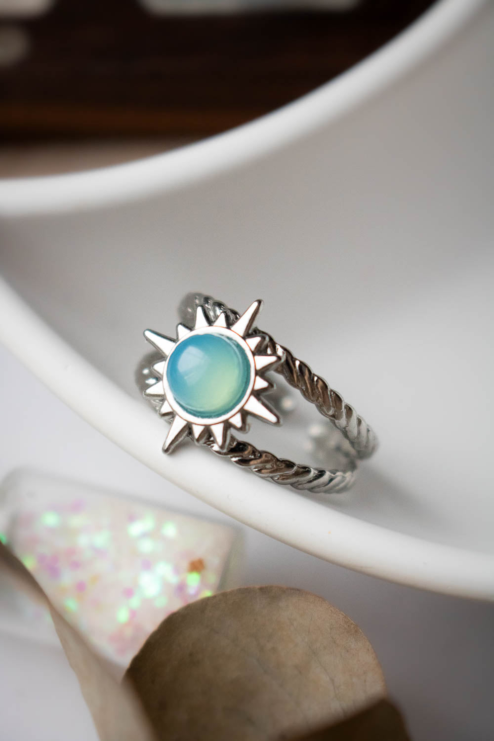 Bague Soleil en Calcédoine bleue - Double anneau argenté - Silène lunamanashop