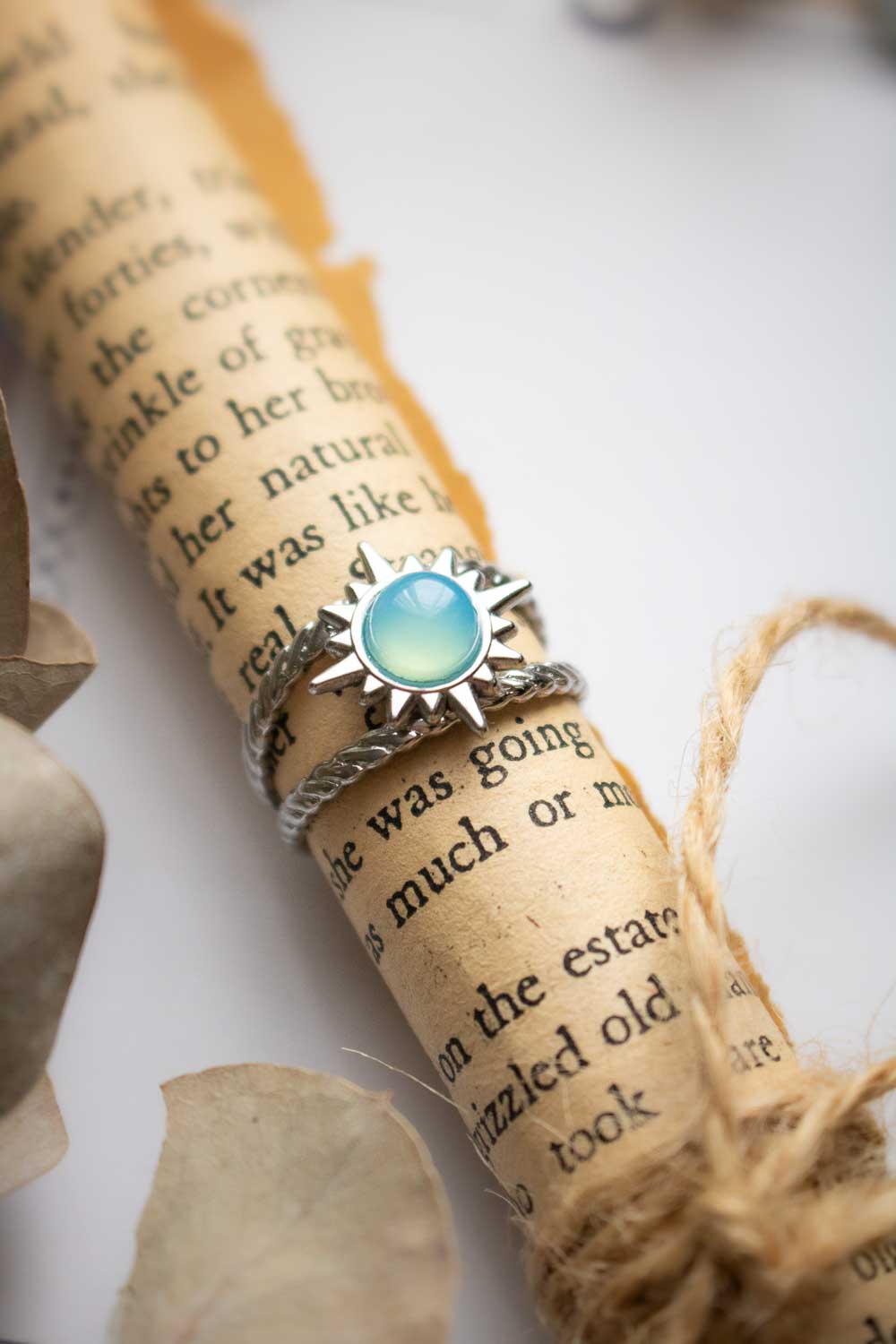 Bague Soleil en Calcédoine bleue - Double anneau argenté - Silène lunamanashop