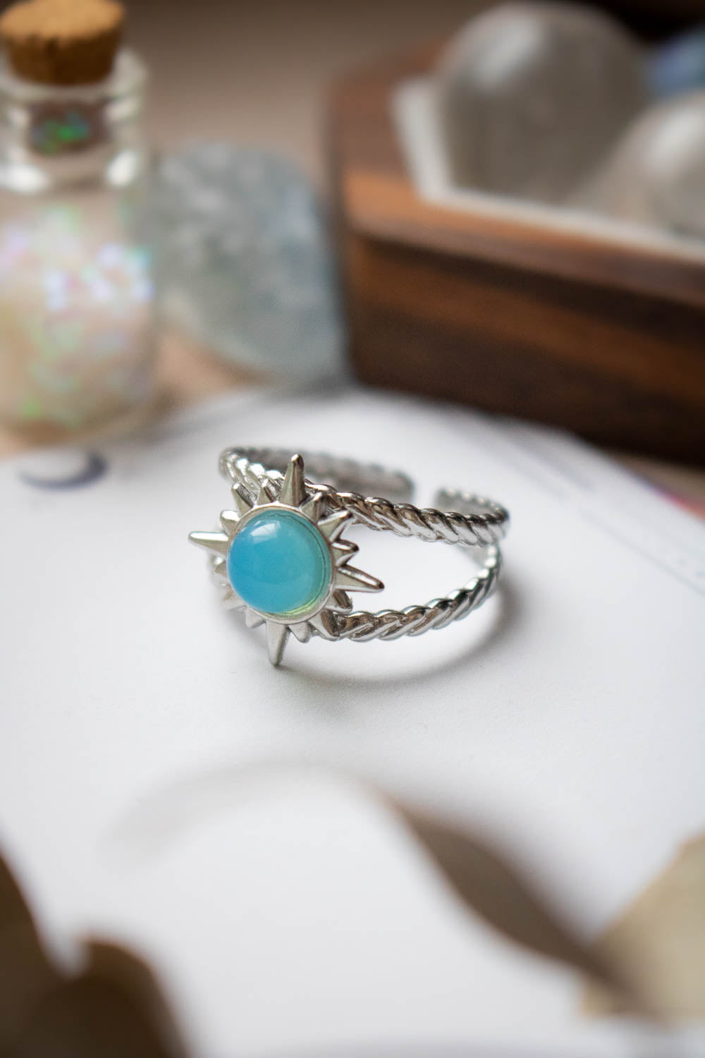 Bague Soleil en Calcédoine bleue - Double anneau argenté - Silène lunamanashop