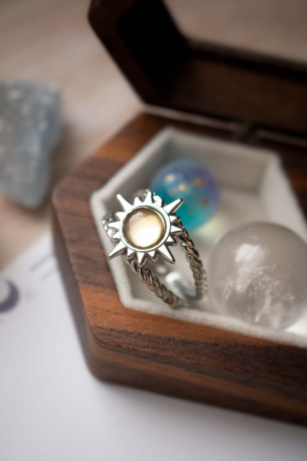 Bague Soleil en citrine à double anneau - Acier argenté - Lamia lunamanashop
