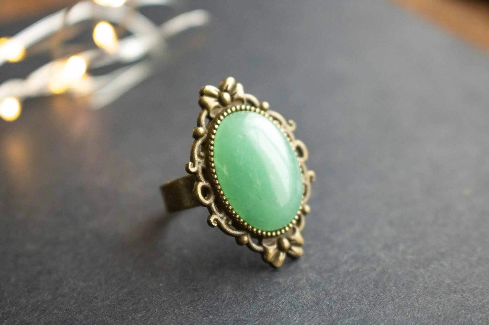 Bague en Aventurine verte Panacée teintée de bronze lunamanashop