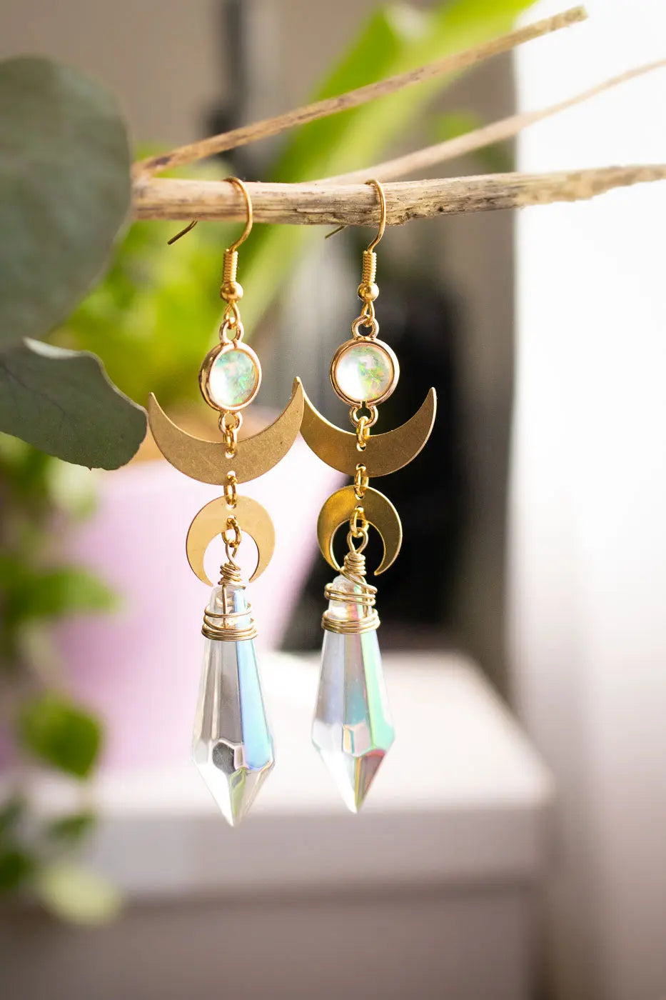 Boucles d&#39;oreilles lune et prisme de verre Prismara - lunamanashop