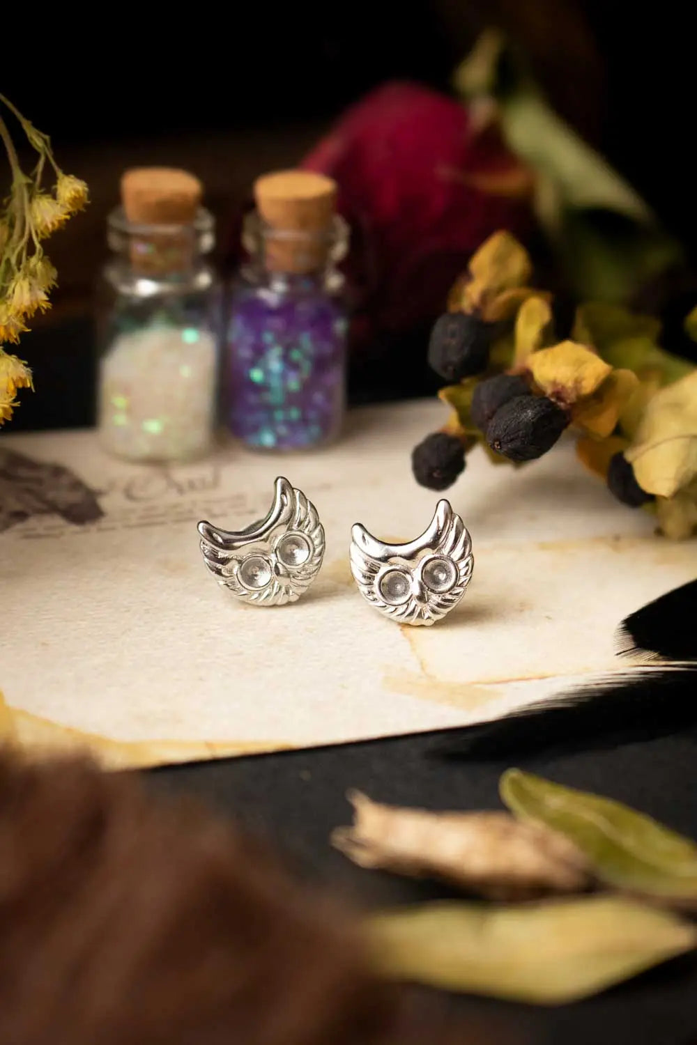 Boucles d&#39;oreilles Nocturna puce chouette lunamanashop