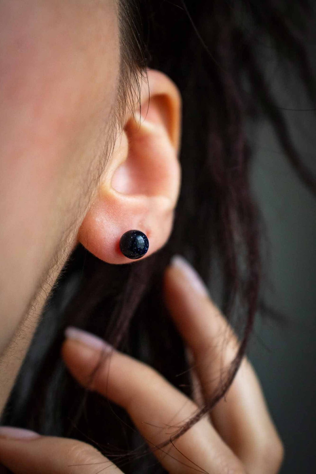 Boucles d'oreilles puce en Pierre de sable bleue et argent 925 lunamanashop