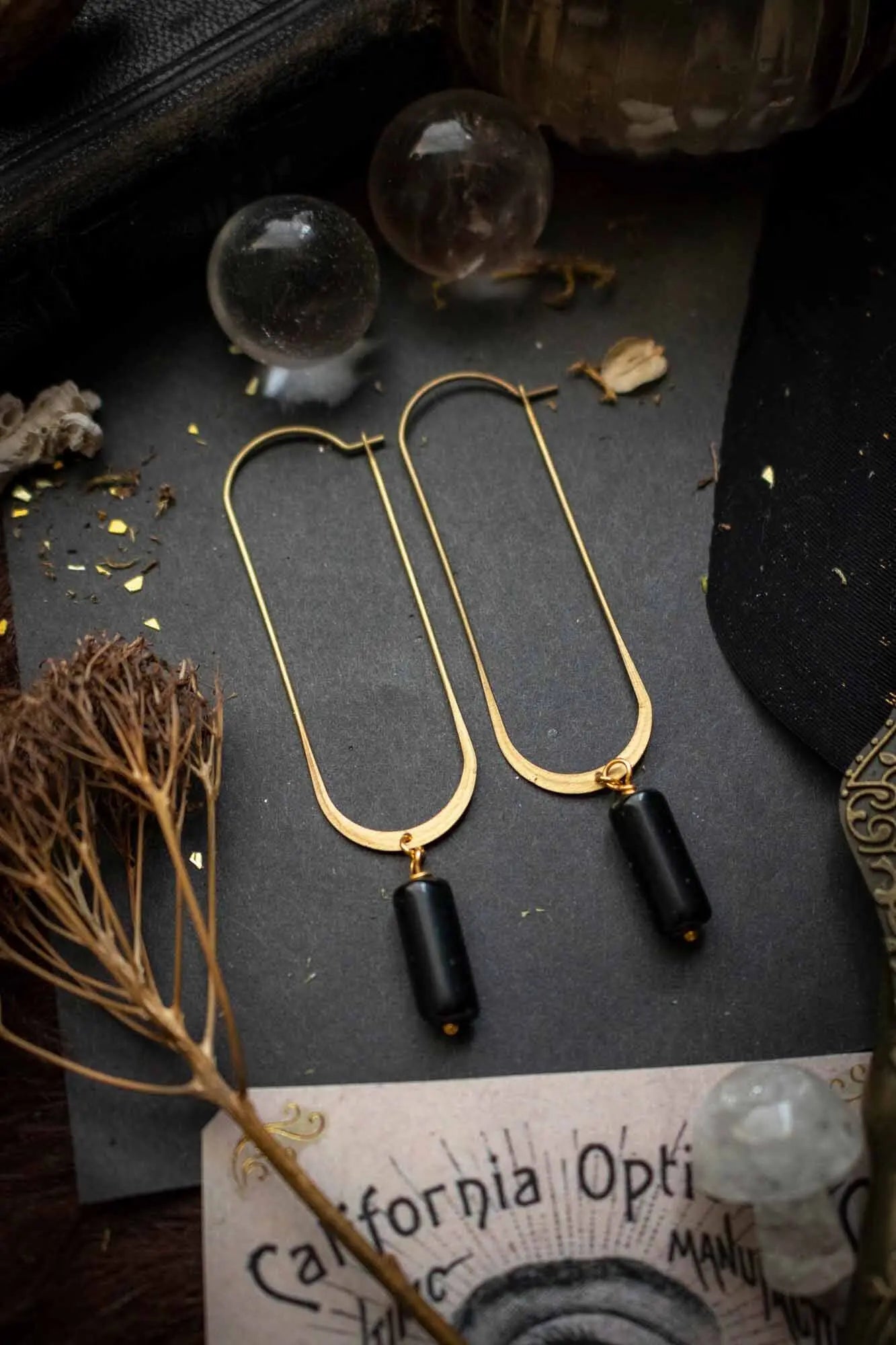 Boucles d'oreilles Obsidienne noire - Attaches bronze - Reine des nuits