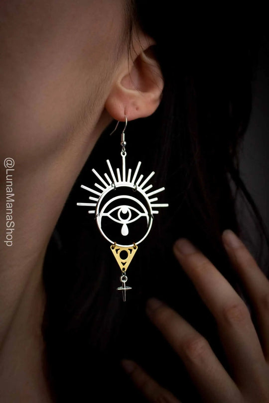 Boucles d'oreilles divinité du Soleil avec croix lunamanashop